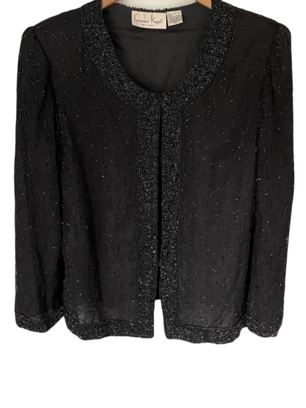 Laurence Kazar Vintage Black Silk Beaded Formal Jacket
